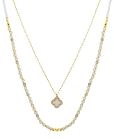 Unwritten Labradorite Stone Mother of Pearl and Cubic Zirconia Clover Layered Necklace Set