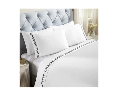 Superior Chain Links Cotton Embroidered Deep Pocket Bed Sheet Set