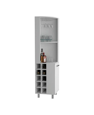 Morocco Corner Bar Single Door Cabinet Two Shelves, Ten Built-in Wine Rack, Interior Black