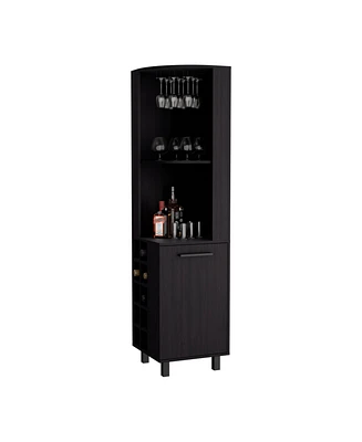Morocco Corner Bar Single Door Cabinet Two Shelves, Ten Built-in Wine Rack, Interior Black