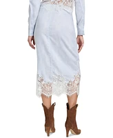 Guess Women's Lana Midi Lace-Trim Denim Skirt