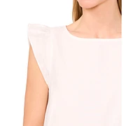 CeCe Women's Contrast Embroidered Cotton Cap-Sleeve Blouse