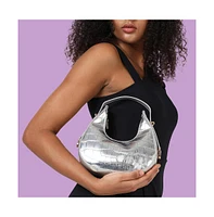 Women's Silver Textured Leather Handbag