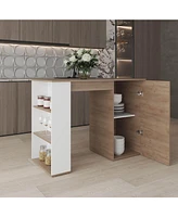 Rossiter Kitchen Island, 1 Door, 5 Shelves, Natural Oak/White