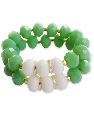 Michael Gabriel Designs Gold-Tone Green Crystal & White Agate Beaded Stretch Bracelet
