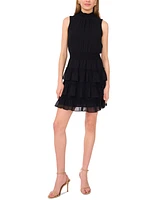 1.state Women's Smocked Sleeveless Mock Neck Tiered Mini Dress