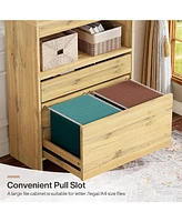 Tribesigns Modern 71" Tall Book Shelf with Storage, Bookshelf with File Cabinet and Drawers, Oak Bookcase for Home Office, Living Room