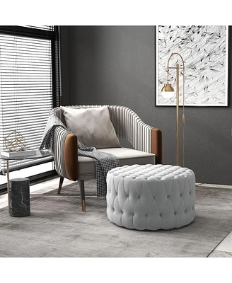 Round Tufted Ottoman Coffee Table with Velvet Upholstery Upholstered Foot Stool for Living Room Entryway or Bedroom Vanity Seating-The Pop Home