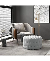 Round Tufted Ottoman Coffee Table with Velvet Upholstery Upholstered Foot Stool for Living Room Entryway or Bedroom Vanity Seating-The Pop Home