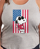 Hybrid Apparel Plus Peanuts Snoopy Usa Flag Graphic Crew Neck Tank T-Shirt