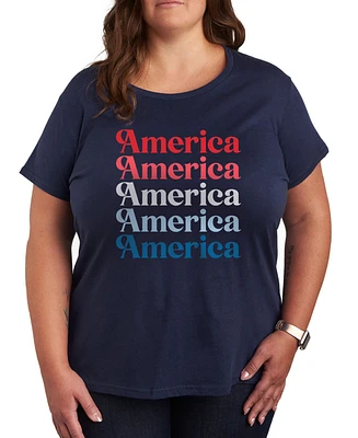 Hybrid Apparel Plus America Repeated Graphic Crew Neck T-Shirt