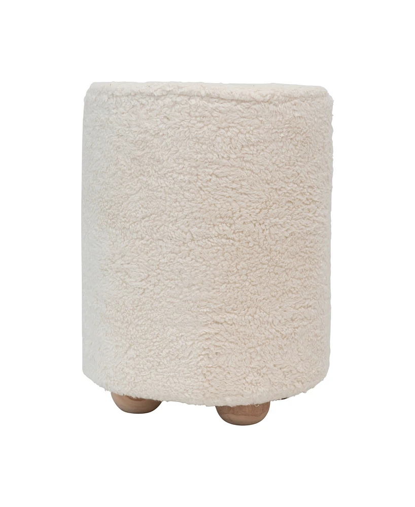 Creative Co-op 16" Cotton Sherpa with Pine Wood Upholstered Round Pouf