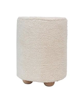 Creative Co-op 16" Cotton Sherpa with Pine Wood Upholstered Round Pouf