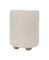 Creative Co-op 16" Cotton Sherpa with Pine Wood Upholstered Round Pouf
