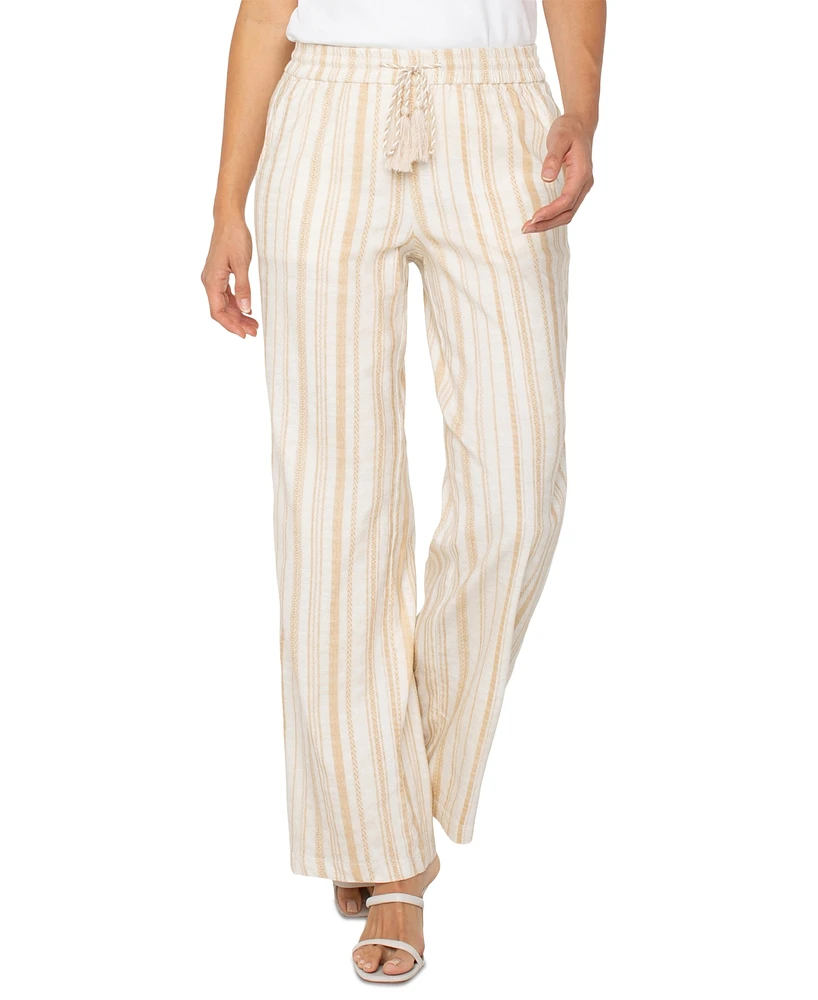 Liverpool Los Angeles Women's Striped Drawstring-Waist Wide Leg Pants