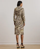 Lauren Ralph Petite Zebra-Print Tie-Front Crepe Shirtdress