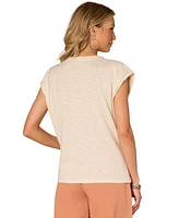 Democracy Petite Twisted-Sleeve Asymmetric Graphic Tee