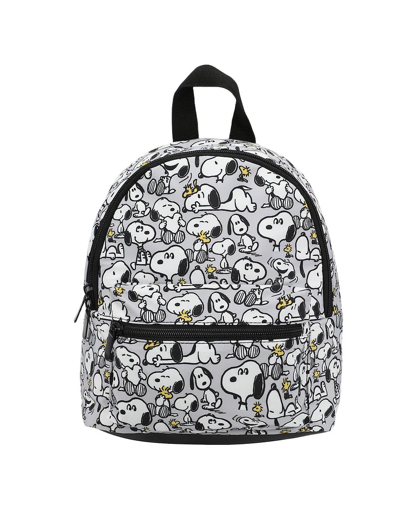 Peanuts Snoopy & Woodstock Fuax Leather 10.6" Gray Mini Backpack