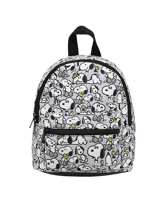 Peanuts Snoopy & Woodstock Fuax Leather 10.6" Gray Mini Backpack