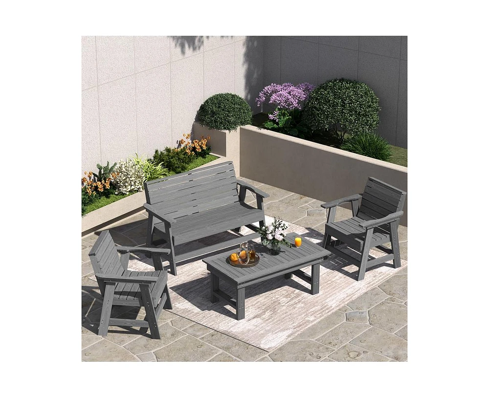4-Piece Hdpe Plastic Weather Resistant Outdoor Patio Conversation Seating Set in Gray