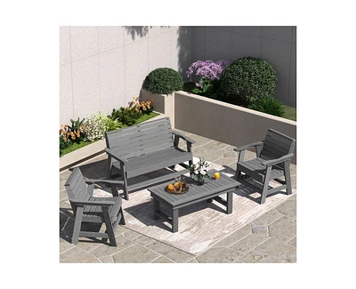 4-Piece Hdpe Plastic Weather Resistant Outdoor Patio Conversation Seating Set in Gray