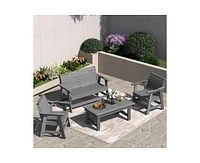 4-Piece Hdpe Plastic Weather Resistant Outdoor Patio Conversation Seating Set in Gray