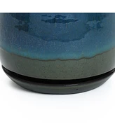 LuxenHome Blue and Green Ombre Round Decorative Ceramic Planter Pot