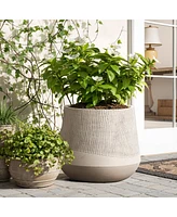 LuxenHome Blended Tan with Wood Pattern Round Tapered -Inch Tall MgO Planter