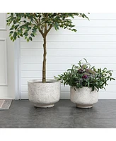 LuxenHome Rustic White with Gray -Inch Tall Round MgO Planter
