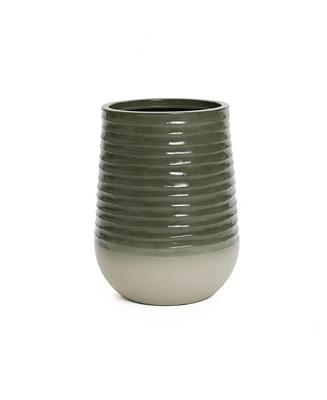 LuxenHome Emerald Ribbed Top with Ivory Bottom 20" Tall Resin Round Planter