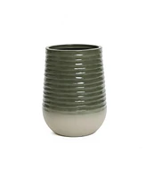 LuxenHome Emerald Ribbed Top with Ivory Bottom 20" Tall Resin Round Planter
