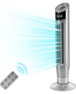 Cowsar Tower Fan 360°Oscillating Fan Quiet Cooling 24H Timer Remote Control Powerful Standing 8 Wind Speed 3 Wind Modes Ionizer Mode Bladeless Po