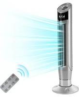 Cowsar Tower Fan 360°Oscillating Fan Quiet Cooling 24H Timer Remote Control Powerful Standing 8 Wind Speed 3 Wind Modes Ionizer Mode Bladeless Po