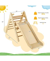 2-in-1 Wooden Triangle Climber Set with Gradient Adjustable Slide