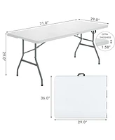 6 ft Portable Folding Table 350 Lbs Fold-in-Half Table with Hdpe Tabletop