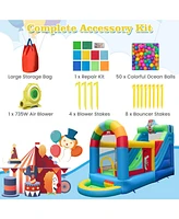 Inflatable Bounce House Obstacle Course with Ball Pit and Silde with 735W Blower