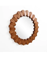 LuxenHome Pine Wood Frame 35-Inch Round Wall Mirror