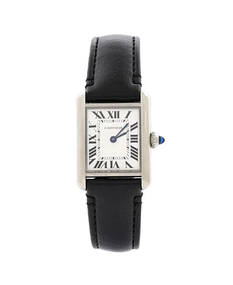 Pre-Owned Cartier Must de Cartier SolarBeat Tank Quartz Watch in Stainless Steel and Leather 22mm
