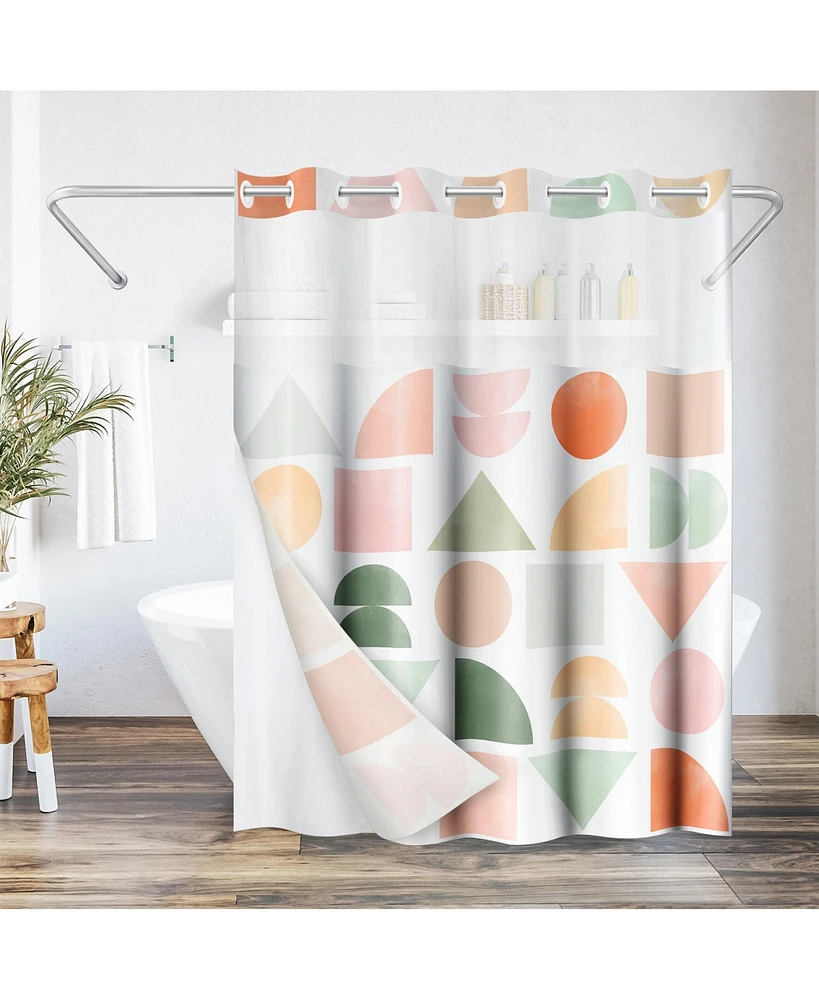Americanflat 72x75 Hookless Shower Curtain - Abstract Shower Curtain with Sheer Panel, Snap-In