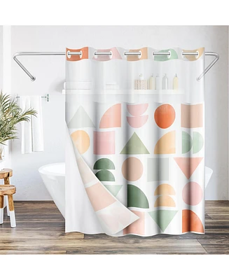 Americanflat 72x75 Hookless Shower Curtain - Abstract Shower Curtain with Sheer Panel, Snap-In