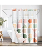 Americanflat 72x75 Hookless Shower Curtain - Abstract Shower Curtain with Sheer Panel, Snap-In