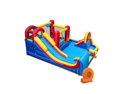 7 in 1 Outdoor Inflatable Bounce House with Water Slides and Splash Pools with 680W Blower