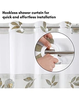Americanflat 72x75 Hookless Shower Curtain - Floral Gold Grey Shower Curtain with Sheer Panel, Snap-In Liner, and Grommets - 100% Polyester