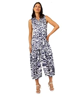 Cable & Gauge Women's Collared Sleeveless Pleated Top with Pant Matching Set
