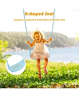 Outdoor Kids Swing Set with Heavy Duty Metal A-Frame and Ground Stakes