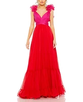 Mac Duggal Women's Ruffle Tiered Cut Out Lace Up Chiffon Gown