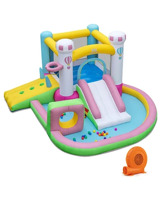 Inflatable Bounce House Bouncy Castle with Slide and Obstacle and Ball Pit with 520W Blower
