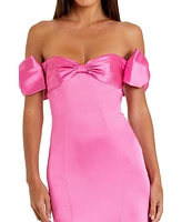 Mac Duggal Women's Satin Off The Shoulder Mermaid Gown With Bow