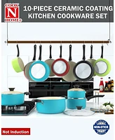 Cook N Home 10-Piece Ceramic Nonstick Cookware Set - Pots, Pans, Dutch Oven, Saucepans, Frying Pans and Lids - Turquoise