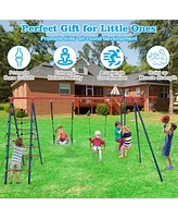 550 Lbs 6-in-1 Patio Kids Swing Set with Climbing Net and Ladder